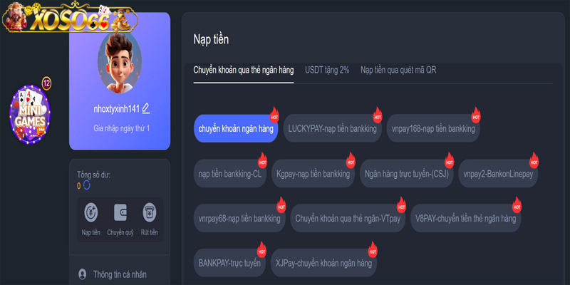 Cách nạp tiền xoso66 với ba phương thức chính